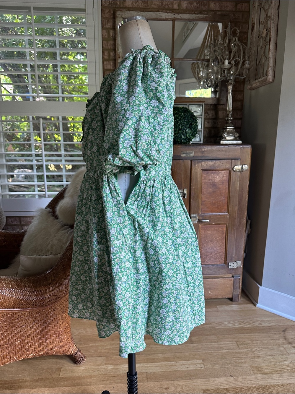HYACYNTH HOUSE GREEN & WHITE DRESS LARGE - Picture 3 of 13
